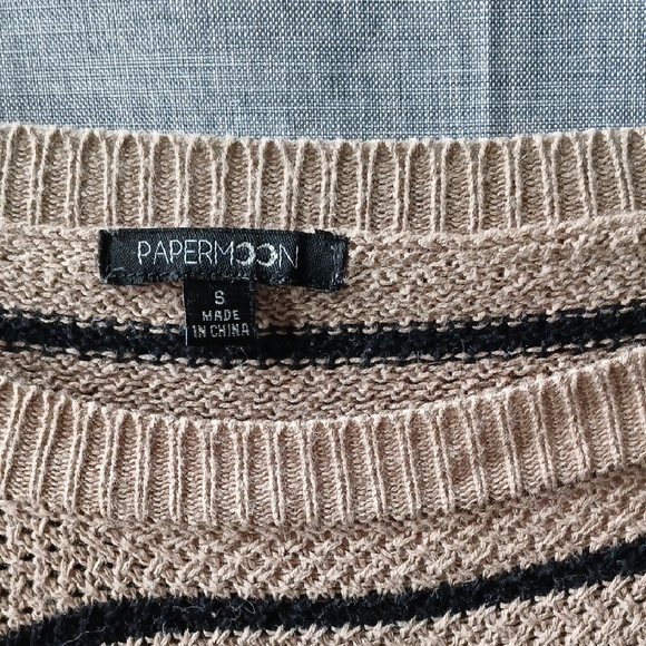 Striped Tan and Black Women's Sweater - Picture 2 of 3